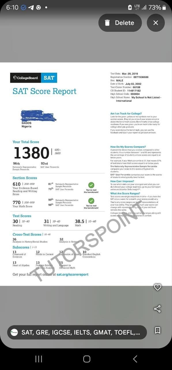 SAT testimonial result 1